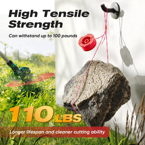 Durable 0.08 Inch Weed Eater String Spool For Craftsman CMCST910 Series, showing tensile strength with trimmer line lifting rock