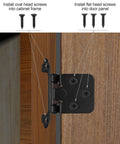 Rock Solid Matte Black Cabinet Hinges Featuring A Nifty 1/2 Inch Overlay Design With Self Closing Action shown with installation instructions.