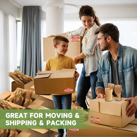 Family using Honeycomb Packing Paper Wrap 15x328 Inches For Moving And Shipping Pro Grade Cushioning That Replaces Bubble Wrap
