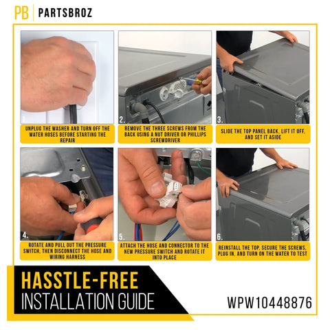 Installation guide for Drop In Washer Water Level Pressure Switch Replacement For Whirlpool Maytag Amana Crosley Easy Install No Fuss.