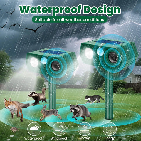 No-Hassle 4 Pack Ultrasonic Animal Repellent With PIR Motion Sensor And LED Lights For Outdoor Yard And Garden Waterproof Deterrent, rainproof outdoor use