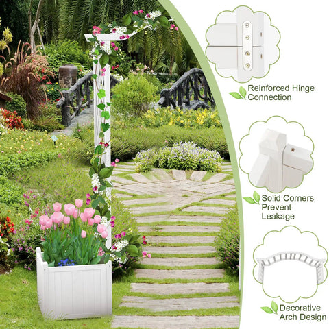 Durable Fir Wood Garden Arbor With Planter Boxes And Trellis For Climbing Plants Veggies And Herbs White Outdoor Archway for weddings