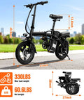 Foldable Electric Bike For Adults And Teens, Hits 23 MPH With Pedal Assist, 38 Mile Range, Powerful 500W Motor, 48V 12Ah Battery, 14 Inch Folding Ebike, 3 Speed Modes, City Commuter Ready, folded black frame