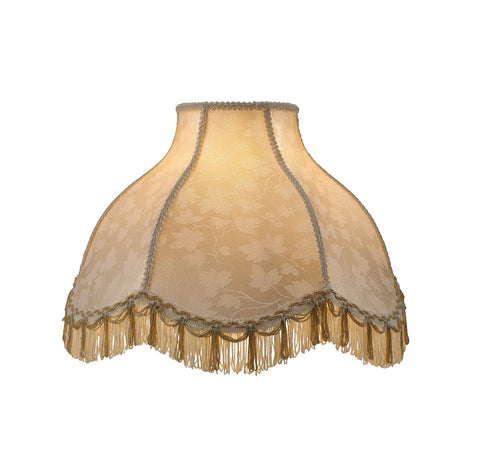 Transitional Scallop Bell Cream Lamp Shade With Jacquard Fabric Fringe, 6 Inch Top, 17 Inch Bottom, 12 Inch Slant Height, Brass Spider Construction, Replacement Shade For Table And Accent Lamps