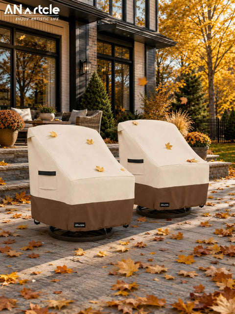 Outdoor Swivel Lounge Chair Cover 2 Pack Heavy Duty 600D Waterproof Patio Furniture Covers For Beefed Up Weatherproof Protection Fits Swivel Chairs Rockers Adirondack 30 X 34 X 38.5 Inches Beige And Brown.