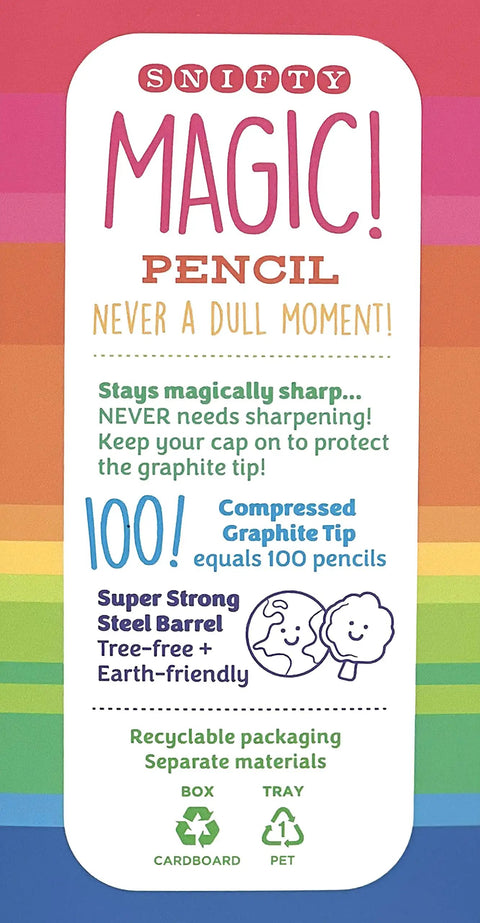 Magic Pencil That Never Needs Sharpening With A Graphite Tip Equal To One Hundred Regular Pencils, white steel barrel info card.