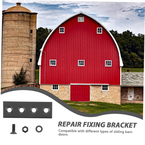 Sliding Barn Door Track Connector Kit With Melding Plates For Seamless Track Connection, kit components in front of barn