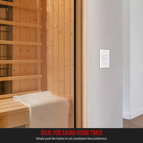 30 Minute No Neutral Countdown Timer Switch For Lights, Fans And Heaters on a wall near a sauna, UL Listed, easy DIY wall switch