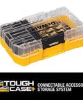 DEWALT 14-piece titanium-nitride drill bit set in yellow ToughCase+ clear-lid storage box