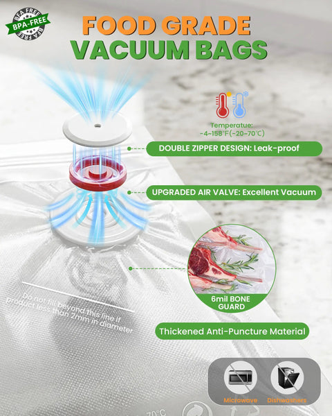 Handheld Compact Vacuum Sealer For Food, Portable Meal Saver That Locks In Freshness In 5 To 10 Seconds vacuum bag features.