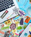 Collection of 100 Piece Science Stickers for Water Bottles Featuring Physics Biology Chemistry Math Themes. Die-cut, no duplicates.