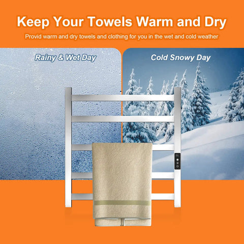 5 Bar Heated Towel Rack With Timer And Smart Temperature Control, 304 Stainless Steel Wall Mounted Electric Towel Warmer For Bathroom