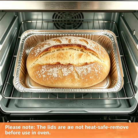 Baking bread in oven using 60 Pack Aluminum Foil Pans With Lids, 8.5 By 6 Inch, 2.25 Lb Capacity, Includes 60 Cardboard Covers