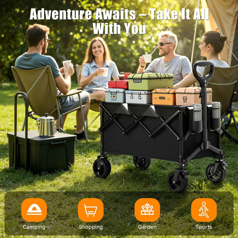 Heavy Duty Collapsible Wagon Cart With 480 Lbs Capacity All Terrain Wheels And Adjustable Handle Portable Utility Carrier for camping