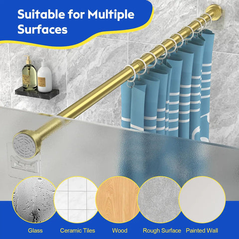 Gold Shower Curtain Rod Adjustable From 32 To 83 Inches No Drilling Spring Tension Bar With Two Free Anti Slip Holders Rust Resistant Finish For Bathroom Window Living Room Patio