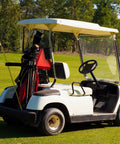 14x16 Inch Aluminum Slow Moving Vehicle Sign With Mounting Bracket Reflective Triangle SMV Warning on golf cart outdoors