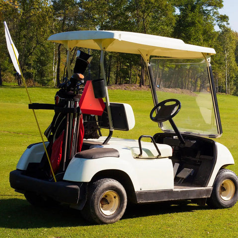 14x16 Inch Aluminum Slow Moving Vehicle Sign With Mounting Bracket Reflective Triangle SMV Warning on golf cart outdoors