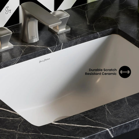 18.5 Inch Rectangular Undermount Bathroom Sink With Seamless Ceramic Build Scratch Resistant Non Porous Finish
