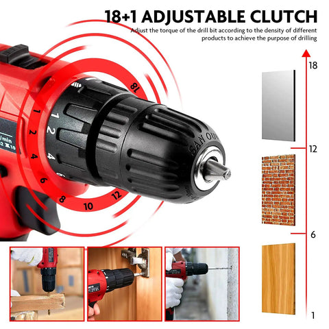 Close-up of the 18+1 adjustable clutch on the Cordless Drill And 108 Piece DIY Tool Kit with 16.8V lithium driver for various drilling tasks.