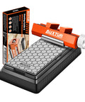Heavy Duty Chisel Sharpener Jig With Integrated Whetstone And Adjustable Honing Guide For Woodworking Blades shown with diamond sharpening stone.
