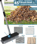 Heavy Duty Push Broom With Adjustable Stainless Handle And Tough Bristles Built For Sweeping Decks Garages And Driveways Knocks Out Leaves Snow And Yard Junk Like A Champ with a 45° brush head and ergonomic design.
