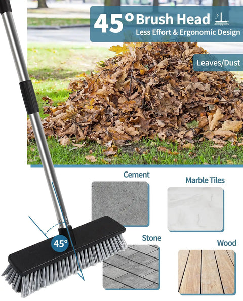 Heavy Duty Push Broom With Adjustable Stainless Handle And Tough Bristles Built For Sweeping Decks Garages And Driveways Knocks Out Leaves Snow And Yard Junk Like A Champ with a 45° brush head and ergonomic design.