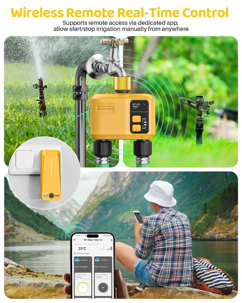 WiFi Water Timer For Garden Hose No Fuss Two Zone With Smart Sprinkler Control 984 Ft RF Range Brass Inlet app setup
