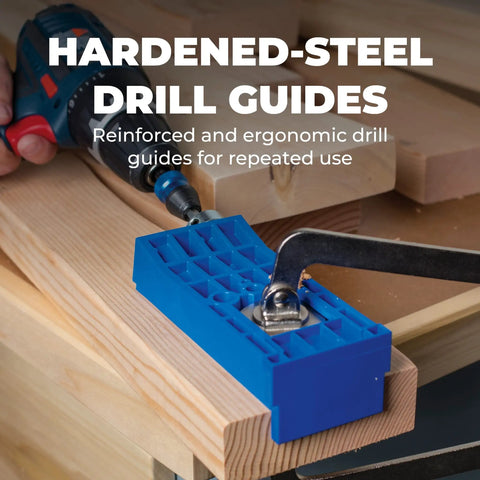 Beefy Heavy Duty Pocket Hole Jig HD for Big Projects with Steel Enforced Drill Guides in use on woodwork