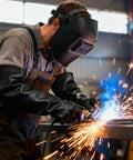Heavy Duty Chemical Resistant Rubber Gloves With Killer Anti Slip Grip Long Cuff Workhorse Grade Industrial Safety Gear Built Tough As Nails For Daily Grinds And Hazardous Messes On The Worksite, worn during welding.