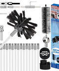 48-Foot Dryer Vent Cleaning Kit With Chrome Button Locking System showing rods, brush heads, and attachments for lint removal