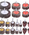20 Piece 80 Grit Aluminum Oxide Flap Wheel Sander Set With Cone And Cylindrical Grinding Heads, Quarter Inch Shank Fits Rotary Tools