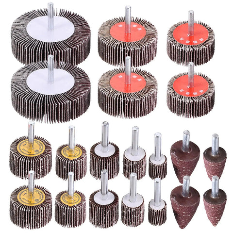 20 Piece 80 Grit Aluminum Oxide Flap Wheel Sander Set With Cone And Cylindrical Grinding Heads, Quarter Inch Shank Fits Rotary Tools