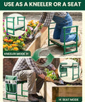 Beefy 500LB Capacity Garden Kneeler And Seat Two In One Garden Bench Foldable Stool with soft pad, shown in use for gardening.
