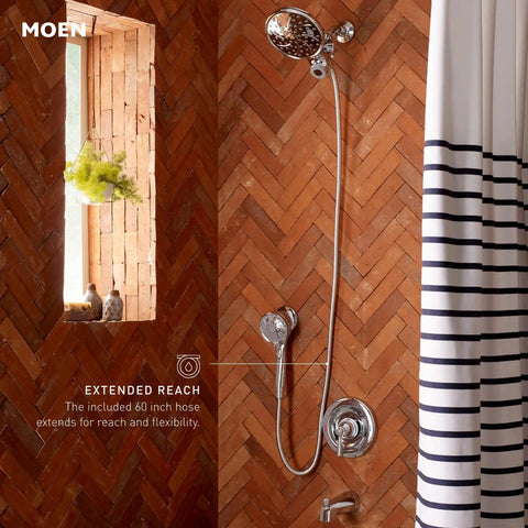 Chrome 2 In 1 Shower Head Combo With Magnetic Docking System And Detachable Handheld Spray installed in bathroom