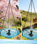 Hanging Bird Bath Fountain With Glass Bowl, USB Powered Cascading Water Feature, outdoor, attracting birds, garden view