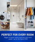 Laundry room, bathroom, and entryway, highlighting Whisper Quiet Dual Speed Ceiling And Wall Mount Bathroom Exhaust Fan's versatility.