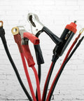 Heavy Duty 900W Peak Power Inverter Converts Dc 12V To Ac 110V showing cables and clips for easy connectivity.