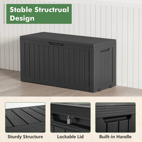 Durable Resin Wood Look Outdoor Storage Box With Lockable Lid, Weatherproof 85 Gallon Deck Box For Patio Backyard And Garden