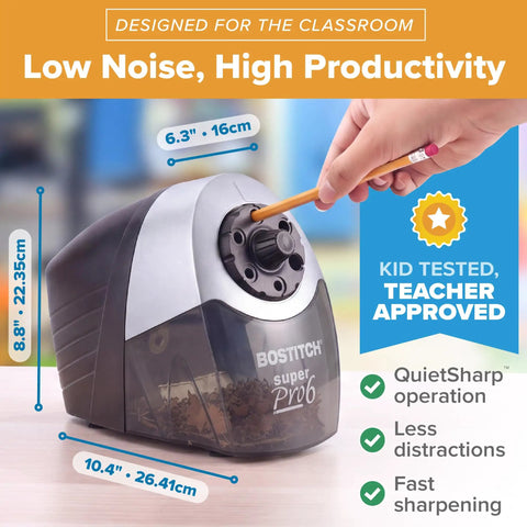 Heavy Duty 6 Hole Pencil Sharpener With Industrial Motor Quiet Fan Cooled Operation shown in classroom setting