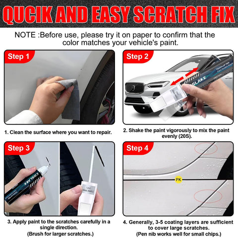 Crystal White 707 Car Touch Up Paint For Volvo Scratch Repair Kit With 2 In 1 Scratch Remover Pen And 2 Disposable Micro Applicators Easy Color Match For XC60 XC90 XC40 S60 S90 V60 V90 And More application steps infographic