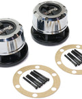 Locking Hub Set For Nissan Frontier 1998-2004, Pathfinder 1990-2004, Xterra 2000-2004, Pickup 1995-1997, 6 Stud Manual Locking Hubs With 28 Spline, Wheel Hub Assembly, Includes Gaskets And Bolts shown with two hubs, gaskets, and bolts