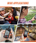 Temperature Humidity Meter High Precision Digital Hygrometer used in home, greenhouse, winery, illustrating wide applications.