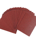 1/4 Sheet Sandpaper Pack 4.5 By 5.5 Inches P60 Red Aluminum Oxide Plain Backing 50 Sheets displayed in a fan arrangement