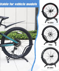 Two Pack Bike Floor Stand For Mountain And Road Bicycles, Fits 20 To 29 Inch Wheels, 23C To 4.0 Inch Wide Tires in use