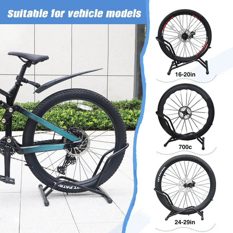 Two Pack Bike Floor Stand For Mountain And Road Bicycles, Fits 20 To 29 Inch Wheels, 23C To 4.0 Inch Wide Tires in use