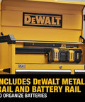 Open six-drawer 41-inch tool chest with DeWalt rail and battery system, durable metal construction for workshops and garages.