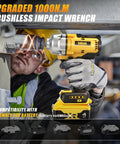 Grease Monkey Ready Brushless Cordless Impact Wrench 1/2 Inch High Torque 740 Ft Lbs shown in use with vehicle components.
