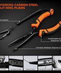 8 inch split ring pliers with elastomer handle in 7 Piece Fishing Tool Kit With Rechargeable 65Lb Digital Fish Scale, Lip Grip And Tape Measure.