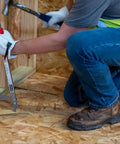 Worker using Little PeeVee Sill Plate Tool For Construction Walls, 18 Inch Length Steel Puller With Ergonomic Grip, Nailing Aid