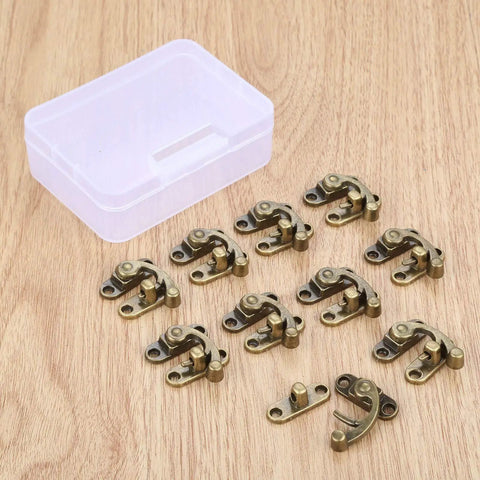 Old School Vintage Iron Key Hasp Lock Set 10 Pieces 29x33mm Antique Bronze Horn Style Decorative Latch Hasps for Jewelry Boxes
